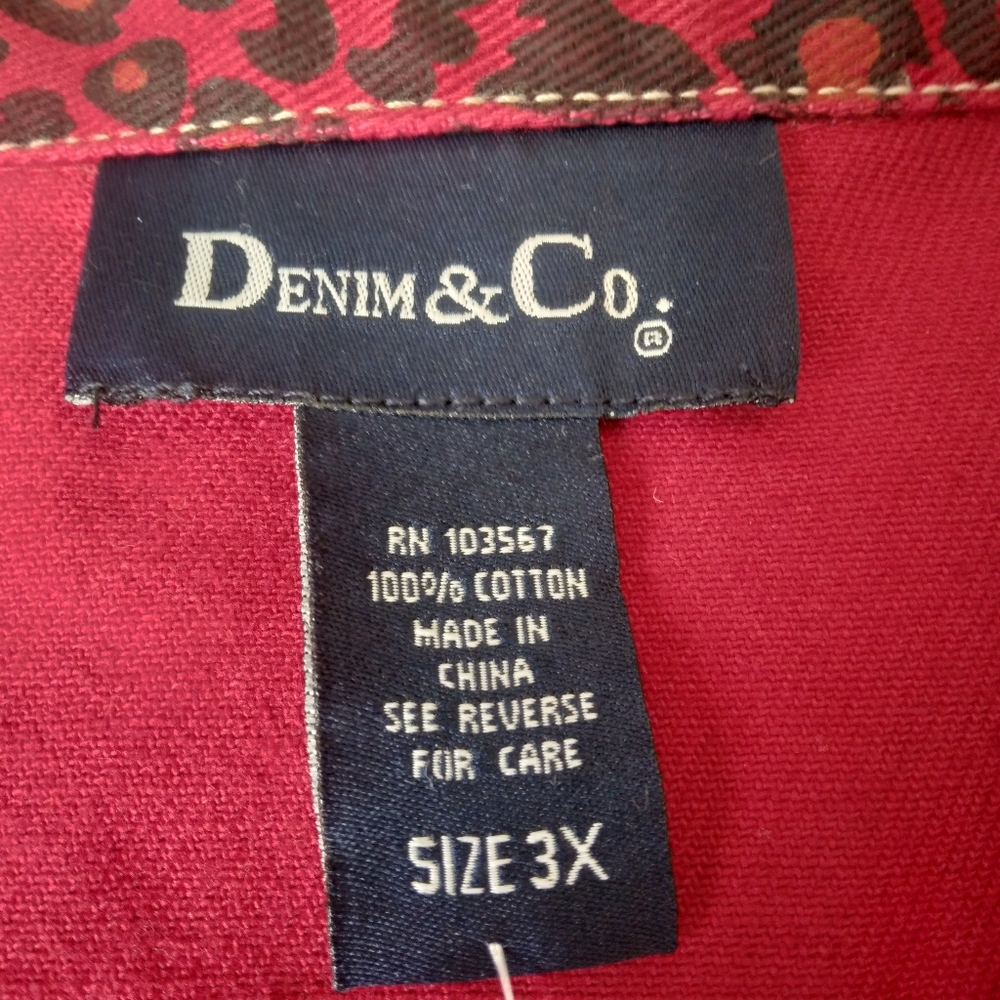 Denim&Co Size 3X Red Jean Jacket Embroidered Animal Print Button Jacket - Picture 8 of 9